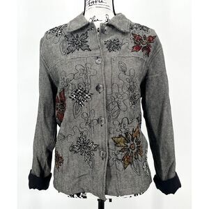 Vintage Passports Herringbone Jacket‎ Size Medium Embroidered Fall Leaf Theme